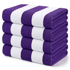 lot 20200 image: Exclusivo Mezcla Beach Towels Oversized, 2 Pack Lightweight Cabana Stripe Pool Bath Towel Set for Kids and Adults, Extra Large and Absorbent, 30x60 Inches, Purple