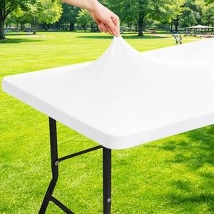 lot 20203 image: Moosfor Spandex 6 Foot Rectangle Table Cloth, Elastic Fitted Tablecloths for Picnic, Stretch Washable Patio Table Cover for Outdoor, Camping, Banquet and Parties (White, 30x72)