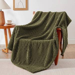 lot 20215 image: EXQ Home Fleece Throw Blanket for Couch or Bed - 3D Waffle Patchwork Pattern Jacquard Decorative Blankets - Cozy Soft Lightweight Fuzzy Flannel Blanket Suitable for All Seasons(50�60, Moss Green)