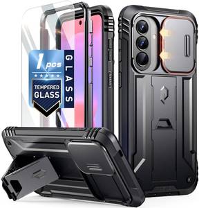 lot 20216 image: Poetic Revolution Case for Samsung Galaxy A37,  Slide Camera Cover  Tempered Glass Screen Protector  20FT Mil-Grade Drop Tested  Full-Body Rugged Dual-Layer Shockproof Cover with Kickstand, Black