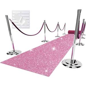 lot 20222 image: EZLucky Glitter Pink Carpet Runner for Party, 2.46X15 ft, 200 GSM Glitter Non-Woven Fabric, Hollywood Red Carpet for Event, Aisle Runner for Wedding Ceremony, Movie Theme Party Decorations