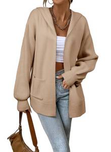 lot 20247 image: Astylish Womens Hooded Cardigan Sweaters Chunky Knit Cozy Warm Open Front Long Sleeve with Pockets Oversized Solid Color Casual Ribbed Jacket Coat Fashion Fall Outfits Camel Large