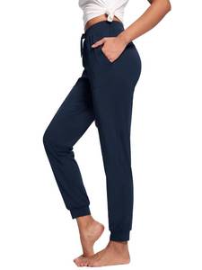 lot 20253 image: Tallemon Womens 35 Tall Inseam Joggers Running Sweatpants Pockets Tapered Athletic Workout Lounge Pants Navy Blue, S