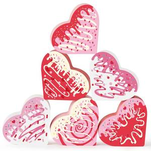 lot 20255 image: Novabright 6 Pcs Valentines Day Decorations Candy Heart Wooden Sign Valentines Day Tiered Tray Decor Candy Love Mini Wooden Sign Table Blocks for Valentines Wedding Party Table Centerpiece