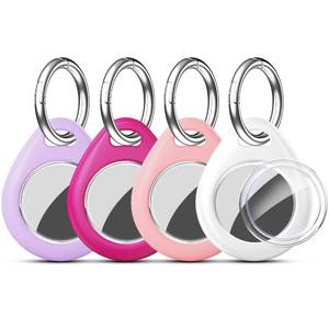 lot 20258 image: RFUNGUANGO Compatible AirTag Holder Air Tag Keychain Protective Case - 4 Pack Air Tag Protective Case with Metal Keychain for Kids, Pets, Luggage, Backpacks, Keys, Purple,Rose Red,Pink,White