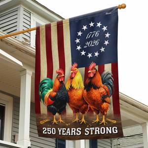 lot 20259 image: FLAGWIX American 250 Years Anniversary Rooster Flag - Polyester Double-sided Yard Flags For Outside House Flag (29.5 x 39.5) - 4th of July Decorations for Farm Home Yard Garden Decor Banner