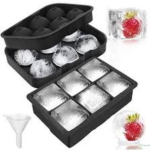 lot 6277 image: LessMo Ice Cube Trays Ice Ball Maker with Lids 2 Pack, Silicone Sphere Round Ice Mold & Large Square Ice Cube Molds Reusable & BPA Free for Freezer, Whiskey, Chilled Drinks, Black