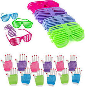 lot 6361 image: Dozen 80s Rock Star Fishnet Gloves W Neon Shutter Glasses Green Toy