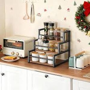 lot 13970 image: HOOBRO Coffee Syrup Rack Organizer, 3-Tier 12-Bottle Syrup Holder Stand for Coffee Bar, Wine Rack Countertop Storage Rack for Syrup, Wine, for Kitchen Coffee Station, Rustic Brown and Black BF38JJ01