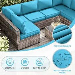 lot 19085 image: Courtyard Patio Furniture & Accessories Sofa Cushion Protector 14-Piece Covers Light Blue
