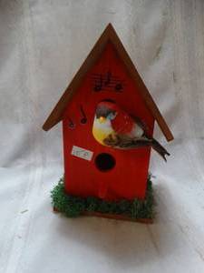 lot 26137 image: Woodpile Red Bird House Decor