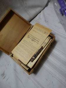 lot 26146 image: Wooden Box Lot with Vintage Papers Vintage Syllabus