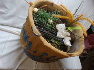 lot 26094 image: Vintage Concrete Vase w Garden Supplies