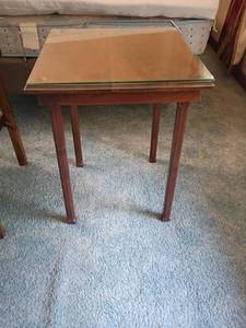 lot 903 image: Small Wooden Table with Glass Top.    25 x 19 x 19.  Located upstairs