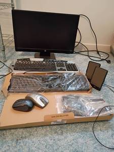 lot 926 image: HP Monitor, Keyboards, Speakers and Mice.   No Tower.  Located upstairs
