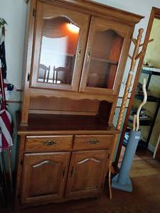 lot 934 image: China Cabinet.   One glass shelf, 2 drawers and bottom storage.   74 x 38 x 18