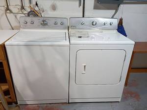 lot 959 image: Maytag Washer and Dryer.  Washer 44 x 26 x 28.  Dryer 44 x 29 x 28.   Located in basement