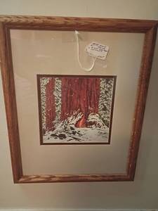 lot 974 image: Framed Wall Decor by Bev Doolittle.  Giant Red Tree.  16 x 13.   Located in basement