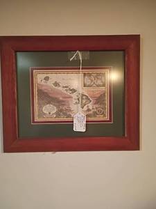 lot 975 image: Framed Wall Decor.  Map of the Sandwich Isles.  10 x 12.  Located in basement