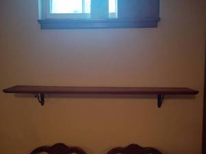 lot 990 image: Another Wooden Shelf.  45in long.  Will need to be removed from wall.   Located in basement