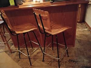 lot 999 image: 2 Wooden Barstools.  42 x 16 x 14.   Located in basement