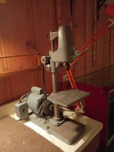 lot 1009 image: Drill Press and Clamp Light.   Located in basement