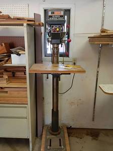 lot 1022 image: Craftsman 15in 12 speed Drill Press on Stand with Wheels.   71 x 22 x 24