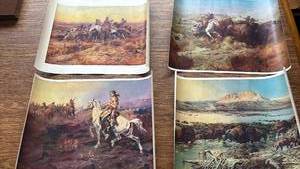 lot 1127 image: Four Western Art Prints Horses Riders Landscape Scenes