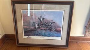 lot 1128 image: Framed Waterfowl Print Startled Up Mixed Company 211850 26x31