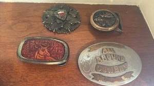 lot 1133 image: Belt Buckle & Pin Lot of 4 All Around Cowboy Moose Deer Eagle Star Shield