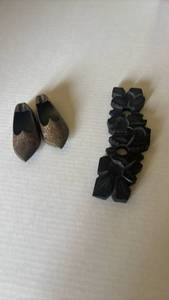 lot 1138 image: Miniature Brass Slipper Ashtrays and Dark Rosewood Carved Floral