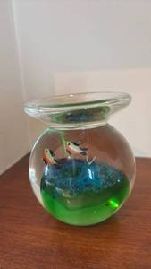 lot 1144 image: Glass Aquarium with Decorative Fish and Landscape Paperweight