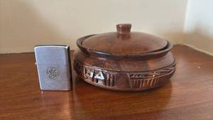 lot 1147 image: GE Lighter and Carved Wooden Lidded Vessel Bowl