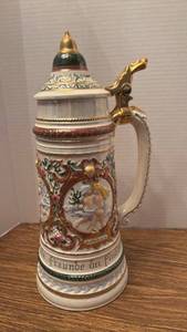 lot 1201 image: Decorative Ceramic Stein with Lid and Metal Mounts