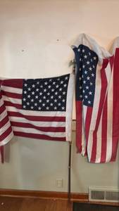 lot 1226 image: Two USA Flags with Poles. One is torn