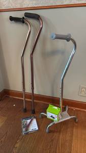 lot 1227 image: Drive Medical Mobility 2 Canes, Walker Glide Skis, Bling Cane Strap Purple