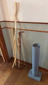 lot 1230 image: Walking Canes with Blue Umbrella Stand Holder