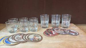 lot 1426 image: Drinkware Glassware Set 12 Pieces with Brewery Coasters