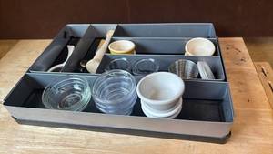 lot 1431 image: Drawer Organizer with Ramikens and more