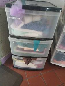 lot 1619 image: Craft Supply Lot Tulle , fabric. Embellishments Storage Bins