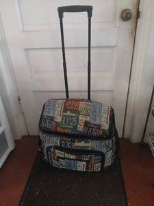 lot 1626 image: Rolling Carry-On Luggage Suitcase  License Plate Pattern with quilt backing.