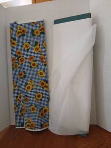 lot 1635 image: Lot of 2 Fabric Rolls Apparel Interfacing Sunflower Print 20in with sewing thread