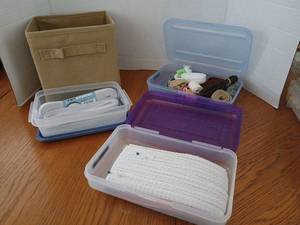 lot 1641 image: Craft Storage Container Lot 6 Plastic Organizer Boxes with Supplies