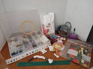 lot 1670 image: Embroidery and Craft Supplies Lot with Storage Organizers and Tools, buttons, seamless ripper, embroidery floss