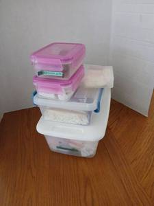 lot 1676 image: Craft Storage Container Set with Ribbons, Tape, and Embellishments