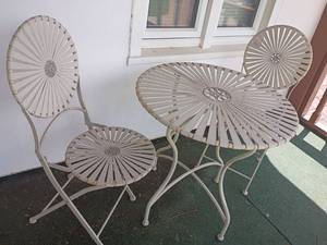 lot 2000 image: Small Outside Cafe Table with 2 Chairs.  Table 28 x 28.  Chairs 37 x 15