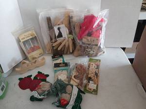lot 4005 image: Wood Craft Supply Lot Unfinished Pieces Letters Discs Candle Holder Kits
