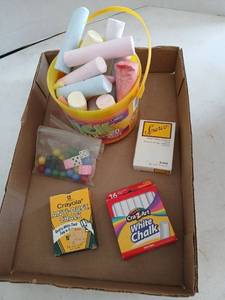 lot 4103 image: Craft Supplies Lot Chalk Crayola Anti-Dust White Chalk Basket Games Dice
