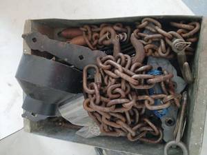 lot 4107 image: Wood Gate Hardware Set Chain Hinges Springs Hooks