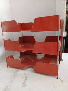 lot 4110 image: Red Metal Three-Tier Desktop File Organizer with Dividers
